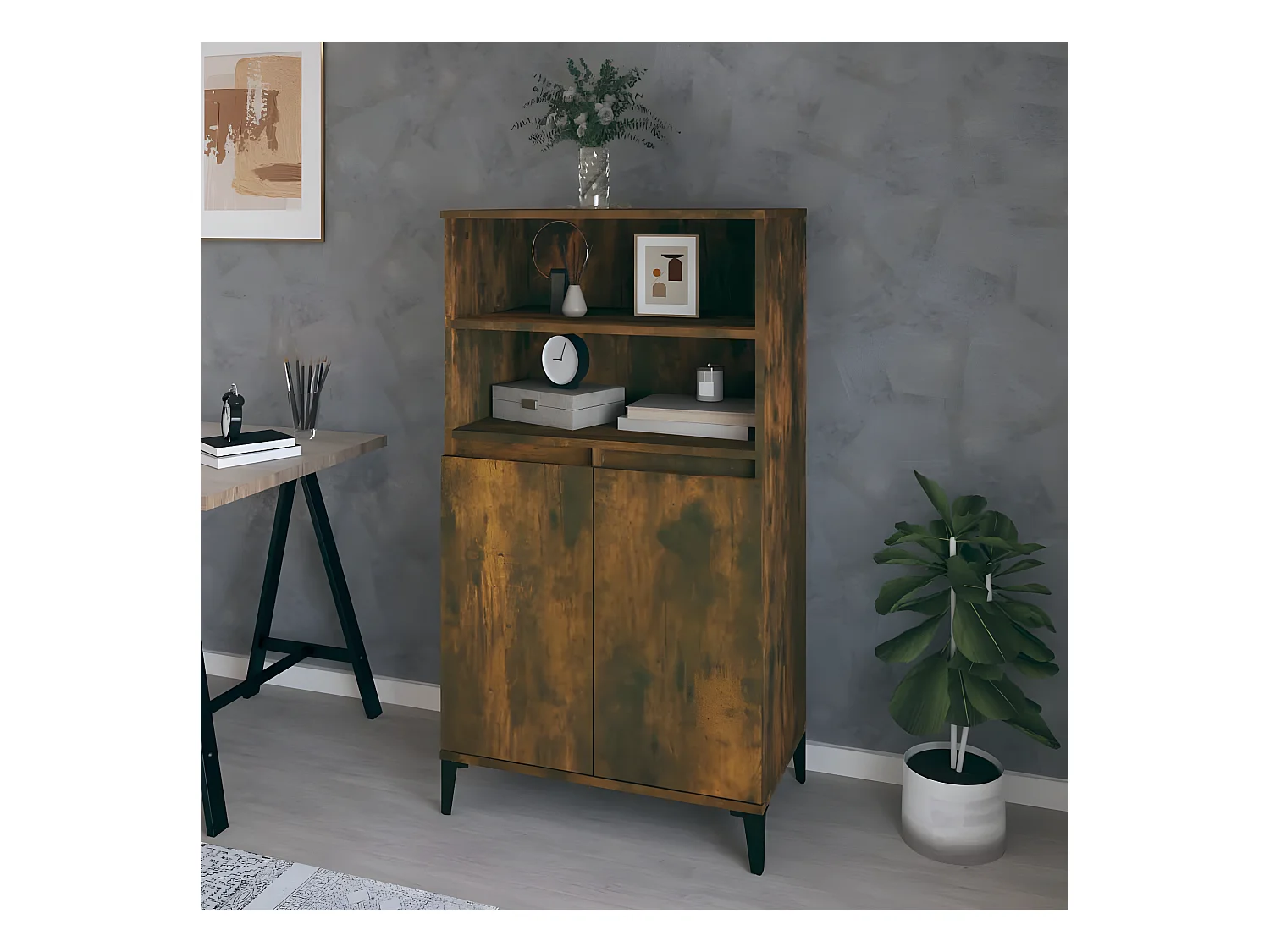 Aparador alto Roble ahumado 60x36x110 cm Madera contrachapada