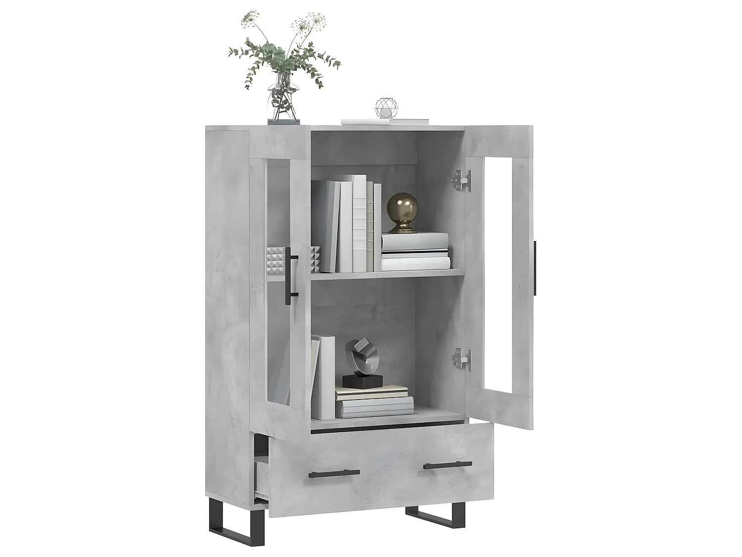 Buffet haut gris béton 69,5x31x115 cm bois d'ingénierie