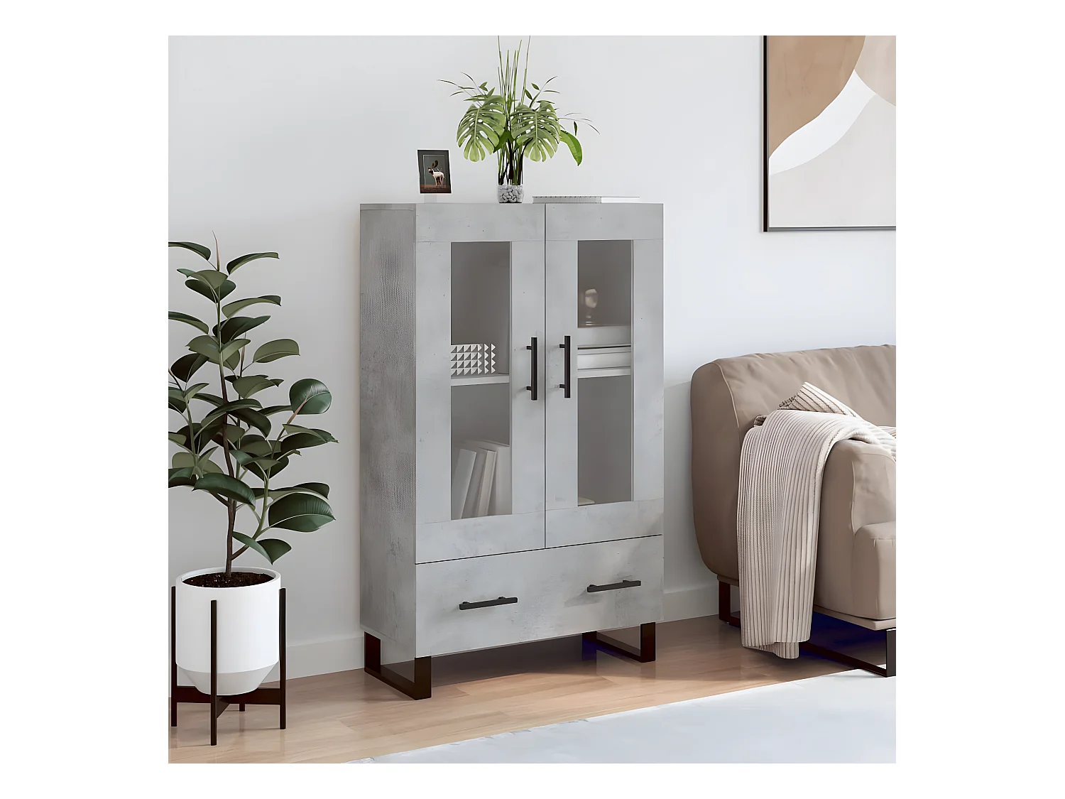 Aparador alto gris hormigón 69,5x31x115 cm de madera contrachapada