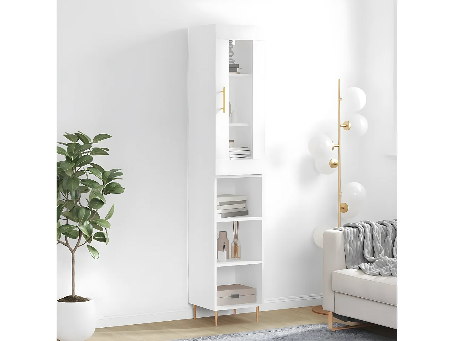 Buffet haut Blanc 34,5x34x180 cm Bois d'ingénierie