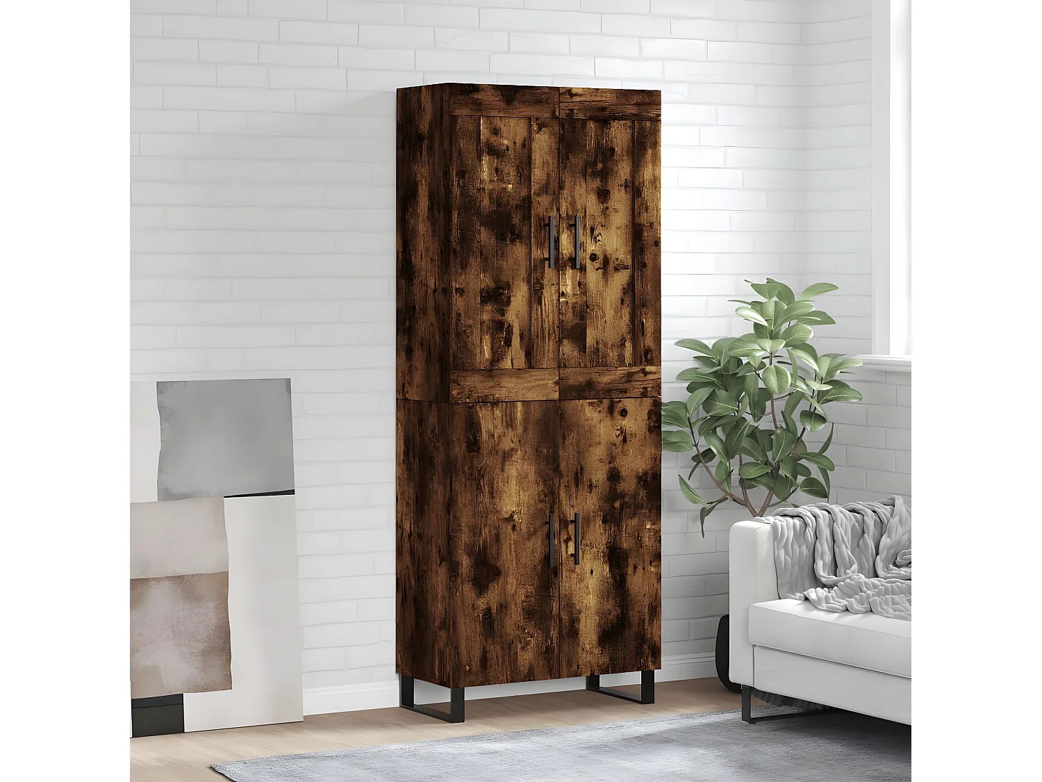 Aparador alto Roble ahumado 69,5x34x180 cm Madera contrachapada