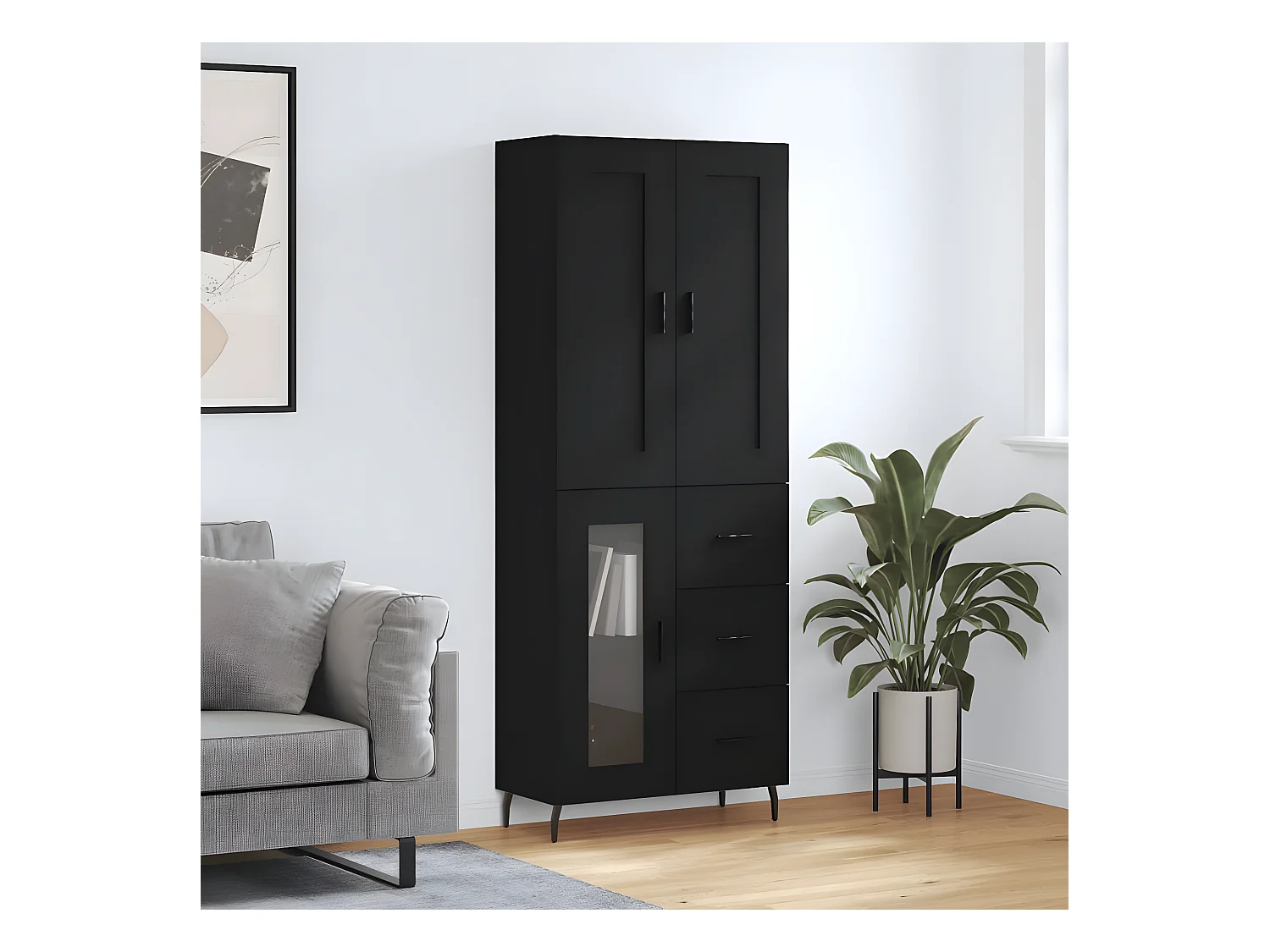 Buffet haut Noir 69,5x34x180 cm Bois d'ingénierie
