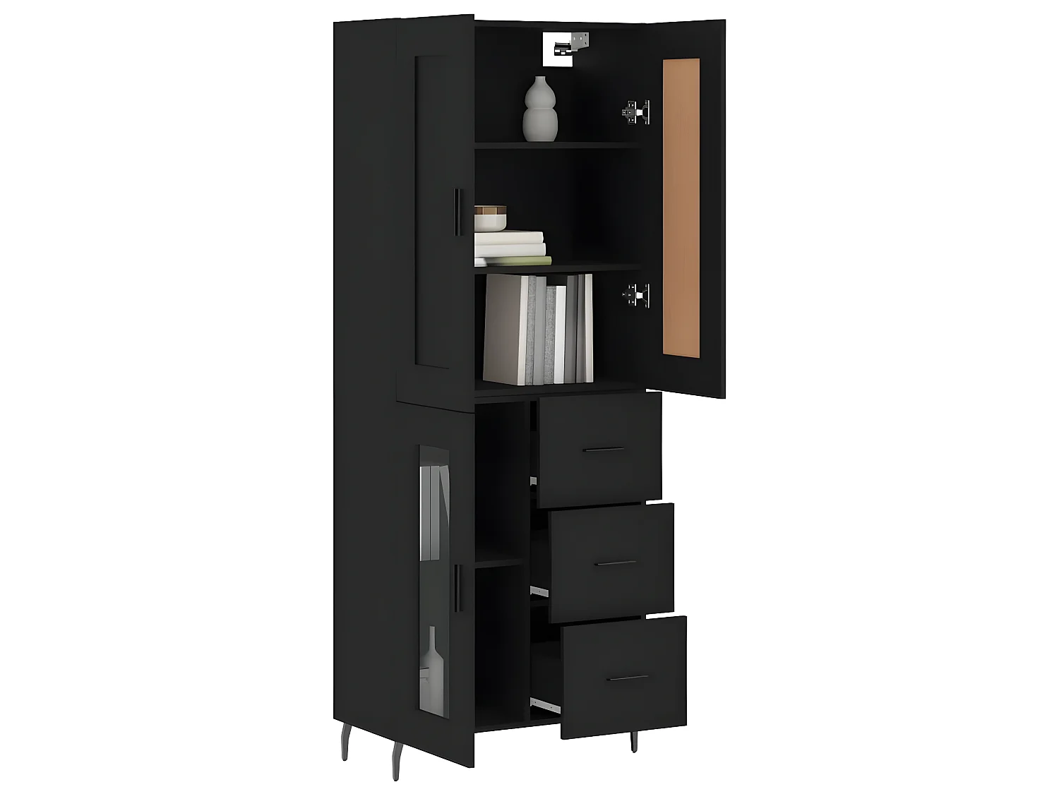 Hohes Sideboard Schwarz 69,5x34x180 cm Holzwerkstoff