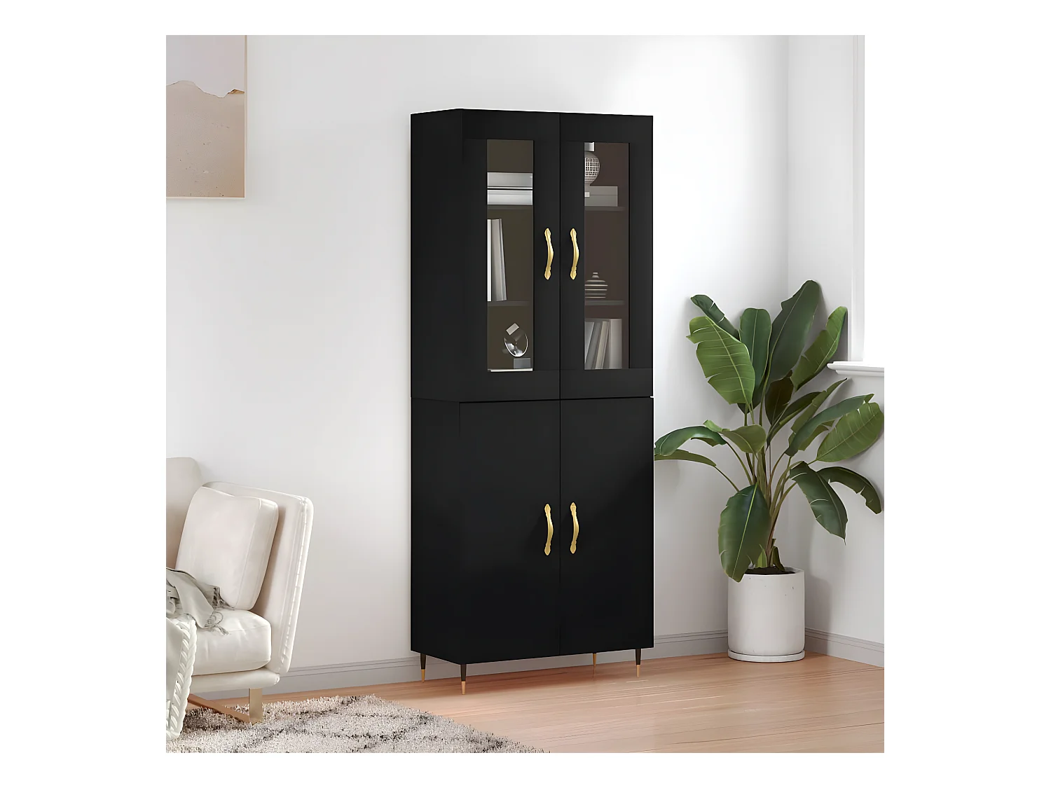 Buffet haut Noir 69,5x34x180 cm Bois d'ingénierie