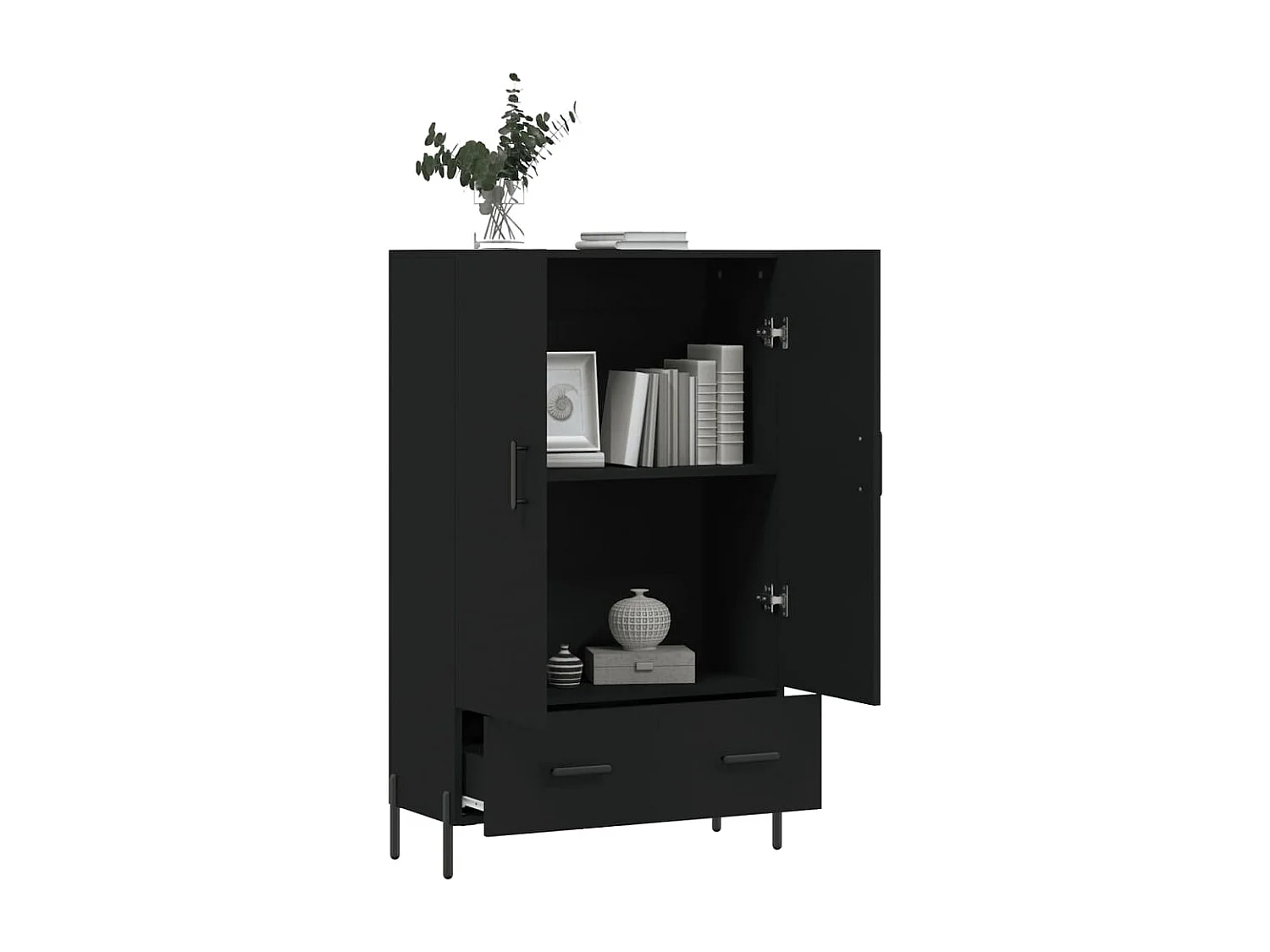 Buffet haut noir 69,5x31x115 cm bois d'ingénierie