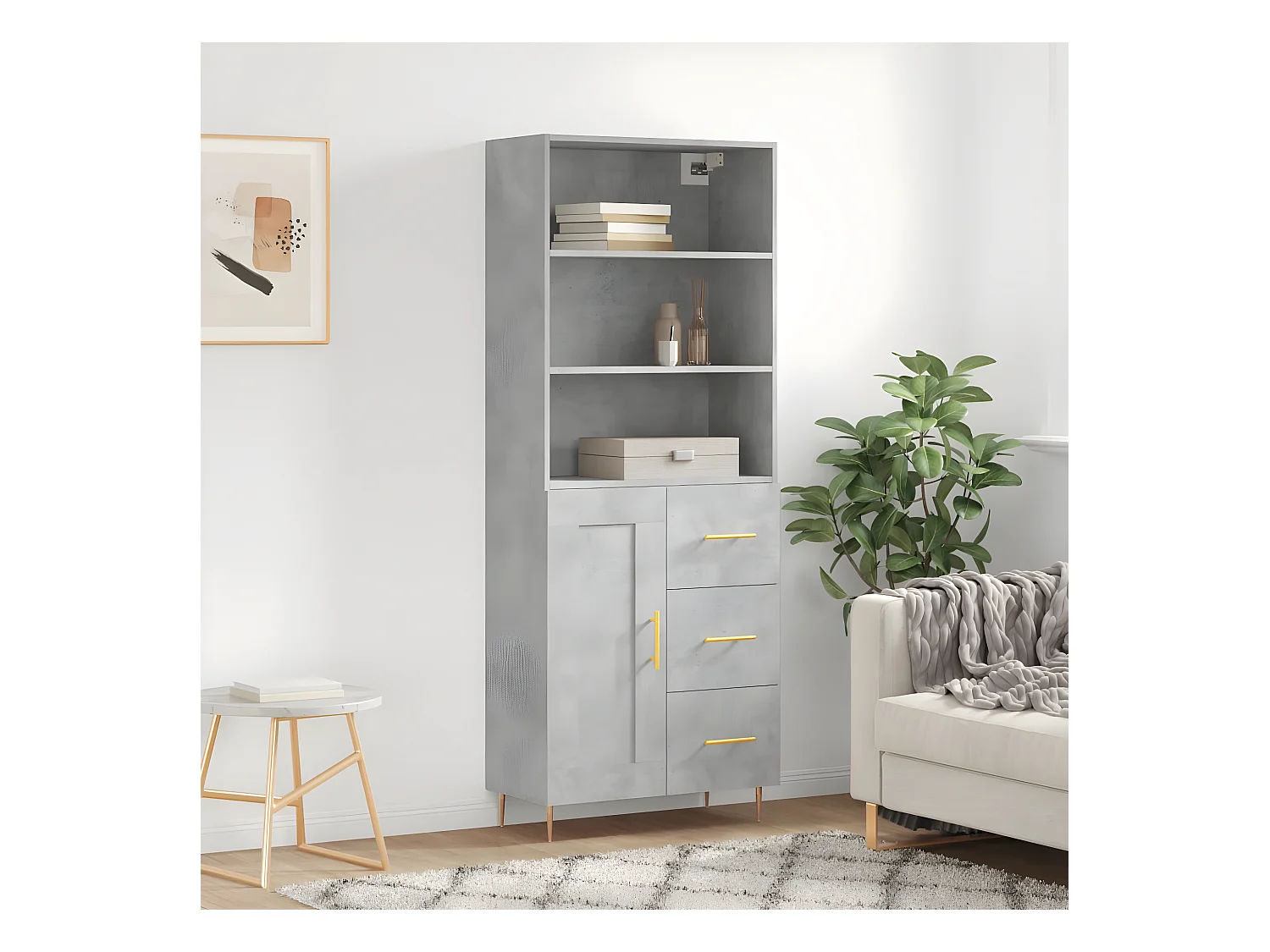 Buffet haut Gris béton 69,5x34x180 cm Bois d'ingénierie