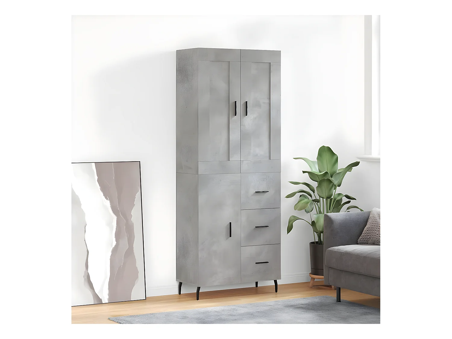 Buffet haut Gris béton 69,5x34x180 cm Bois d'ingénierie