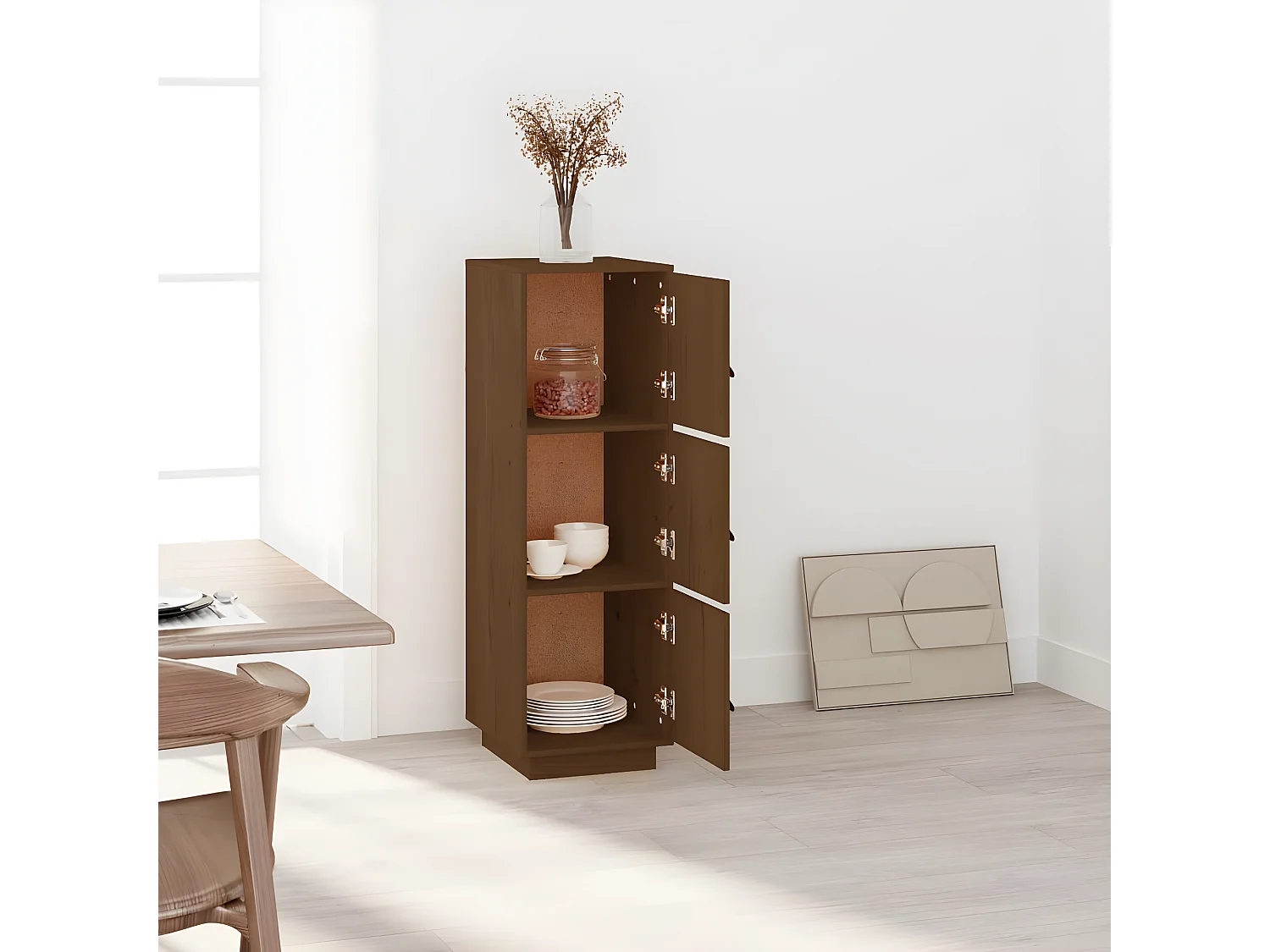 Credenza alta Marrone miele 34x40x108,5 cm Legno di pino massiccio