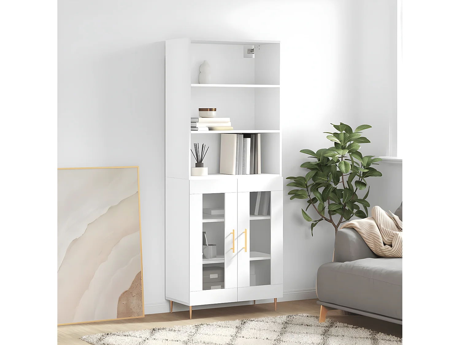 Buffet haut Blanc 69,5x34x180 cm Bois d'ingénierie