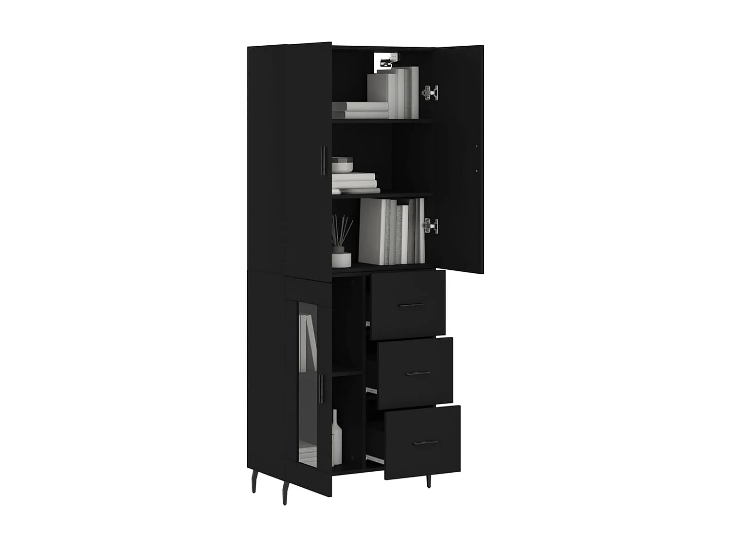 Aparador alto preto 69,5x34x180 cm Madeira trabalhada