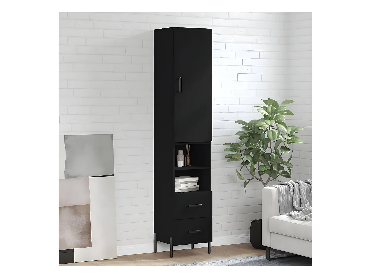 Buffet haut Noir 34,5x34x180 cm Bois d'ingénierie