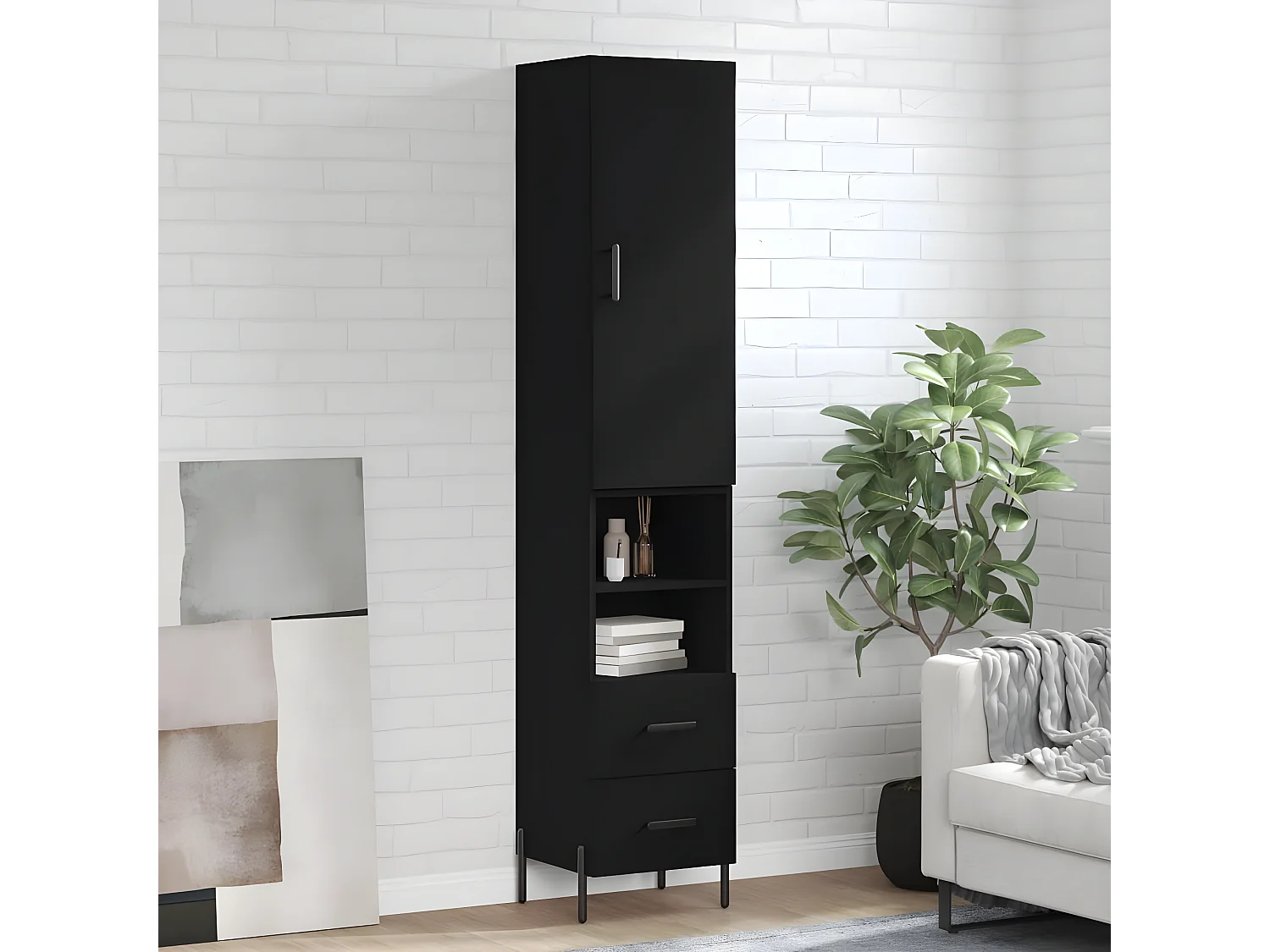 Buffet haut Noir 34,5x34x180 cm Bois d'ingénierie