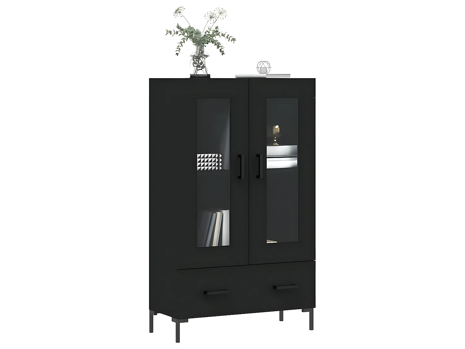 Buffet haut noir 69,5x31x115 cm bois d'ingénierie