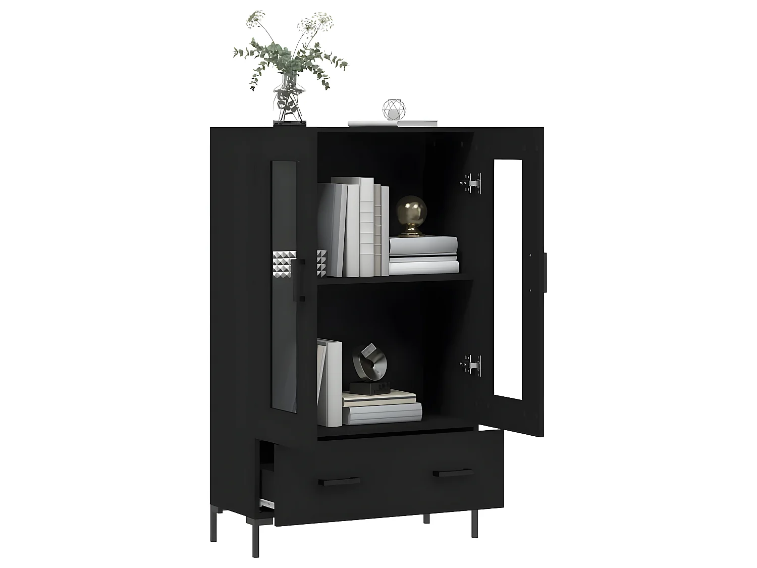 Buffet haut noir 69,5x31x115 cm bois d'ingénierie