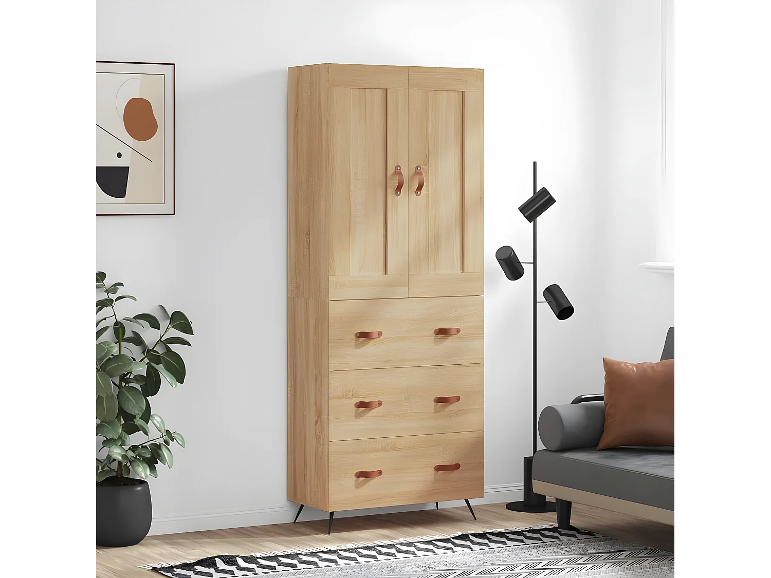 Aparador alto roble Sonoma 69,5x34x180 cm Madera contrachapada