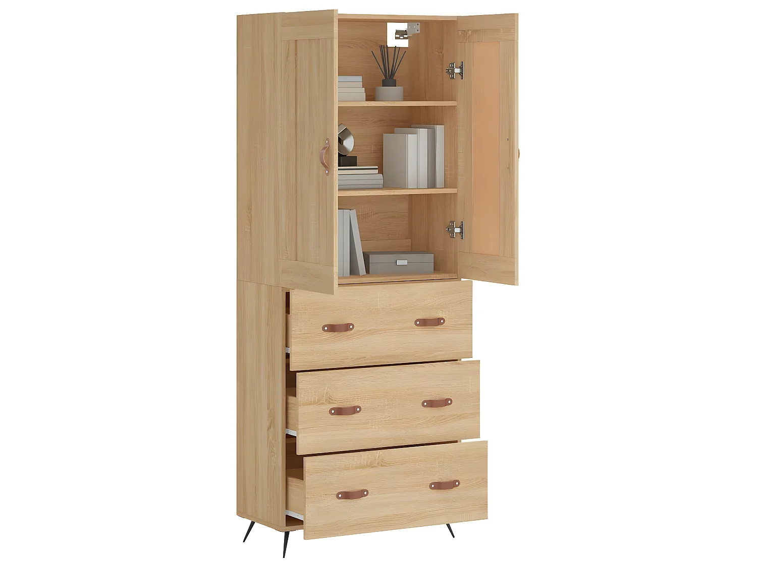 Aparador alto roble Sonoma 69,5x34x180 cm Madera contrachapada