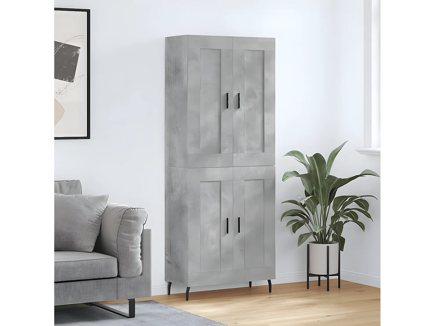 Aparador alto Gris hormigón 69,5x34x180 cm Madera contrachapada