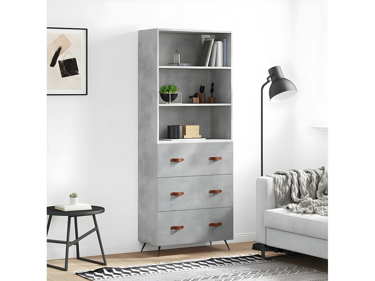 Aparador alto Gris hormigón 69,5x34x180 cm Madera contrachapada