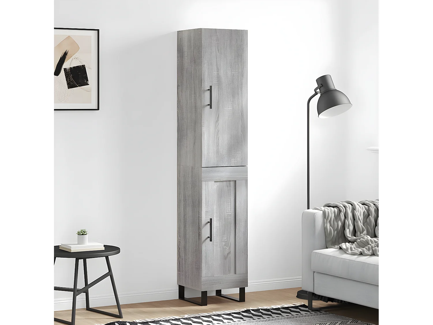 Aparador alto Sonoma gris 34,5x34x180 cm madera contrachapada