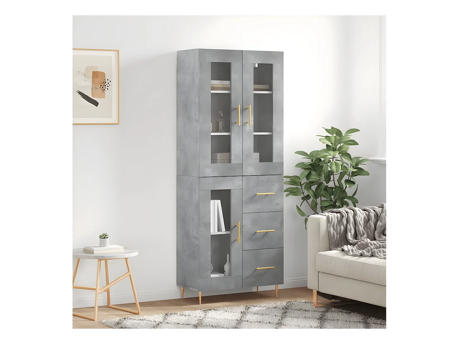 Aparador alto concreto cinza 69,5x34x180 cm Madeira derivada