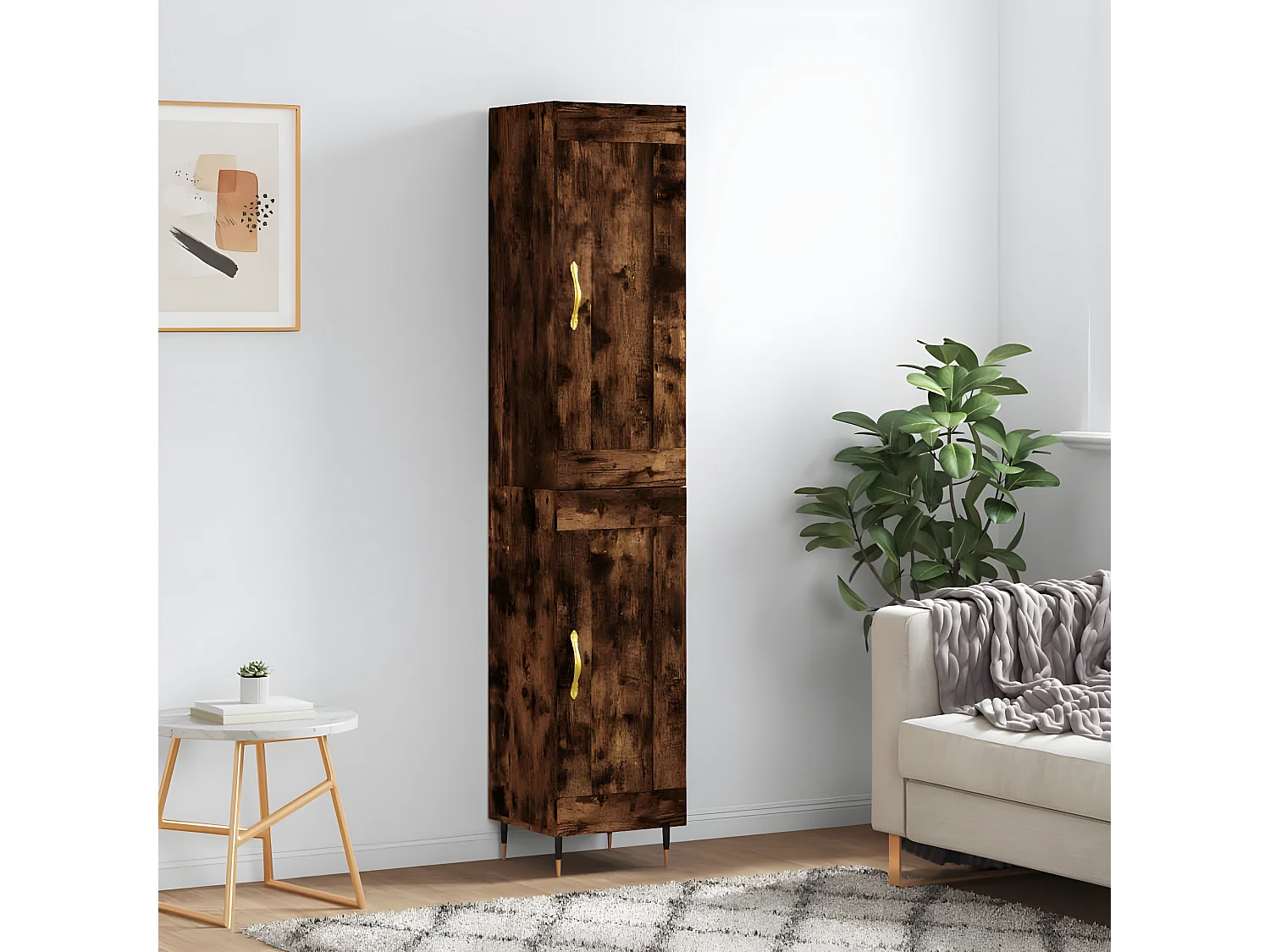 Buffet haut Chêne fumé 34,5x34x180 cm Bois d'ingénierie