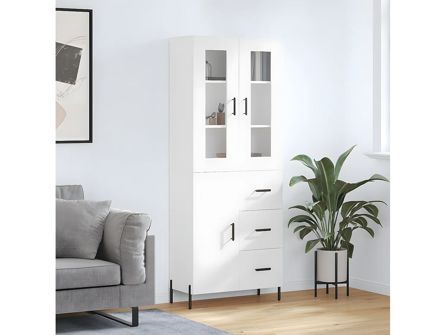 Buffet haut Blanc 69,5x34x180 cm Bois d'ingénierie