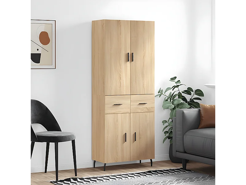 Aparador alto roble Sonoma 69,5x34x180 cm Madera contrachapada