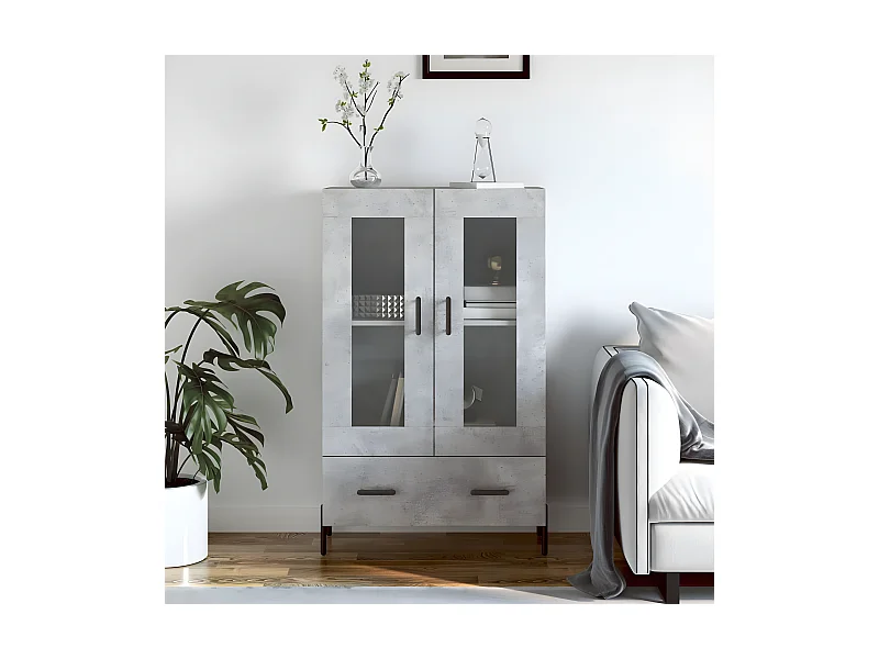 Aparador alto gris hormigón 69,5x31x115 cm de madera contrachapada