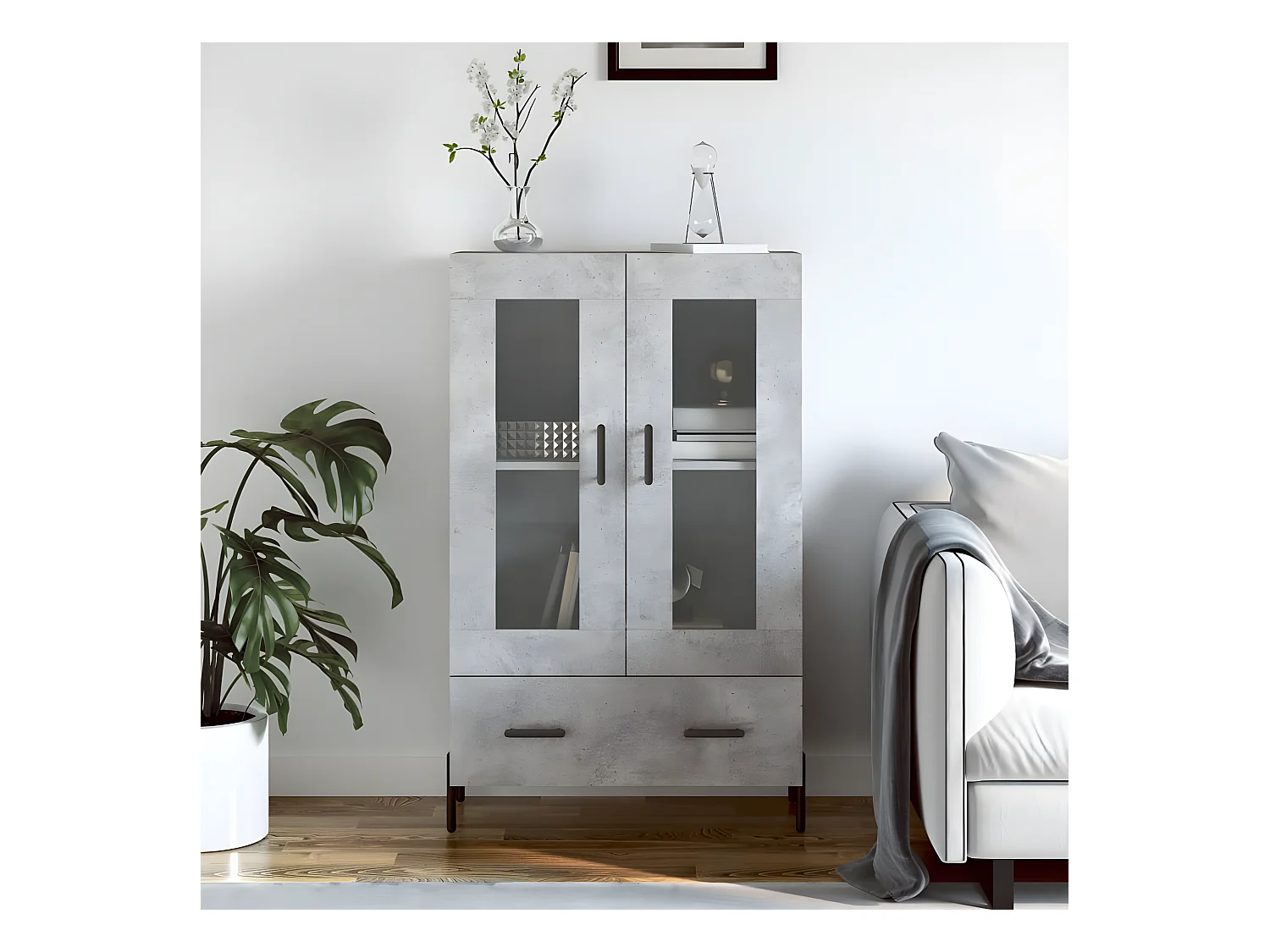 Aparador alto gris hormigón 69,5x31x115 cm de madera contrachapada