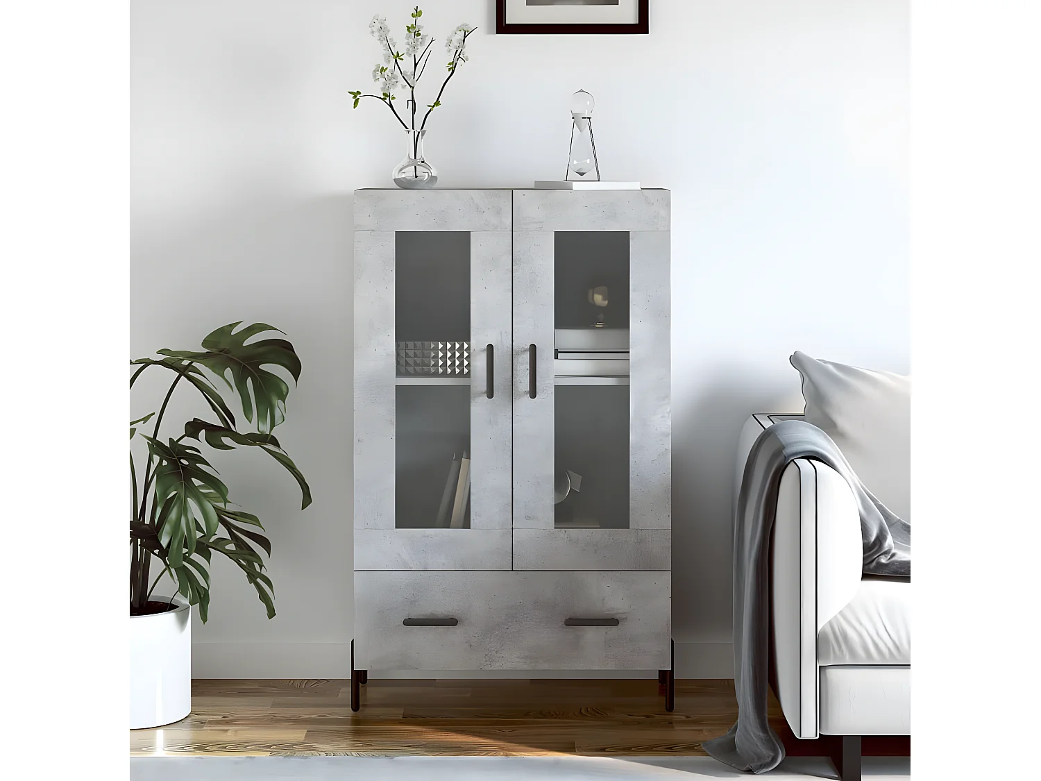 Aparador alto gris hormigón 69,5x31x115 cm de madera contrachapada