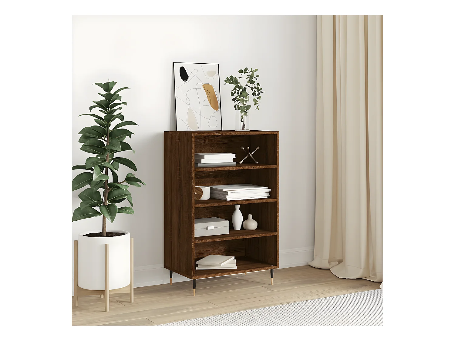 Credenza alta in rovere marrone 57x35x90 cm in multistrato