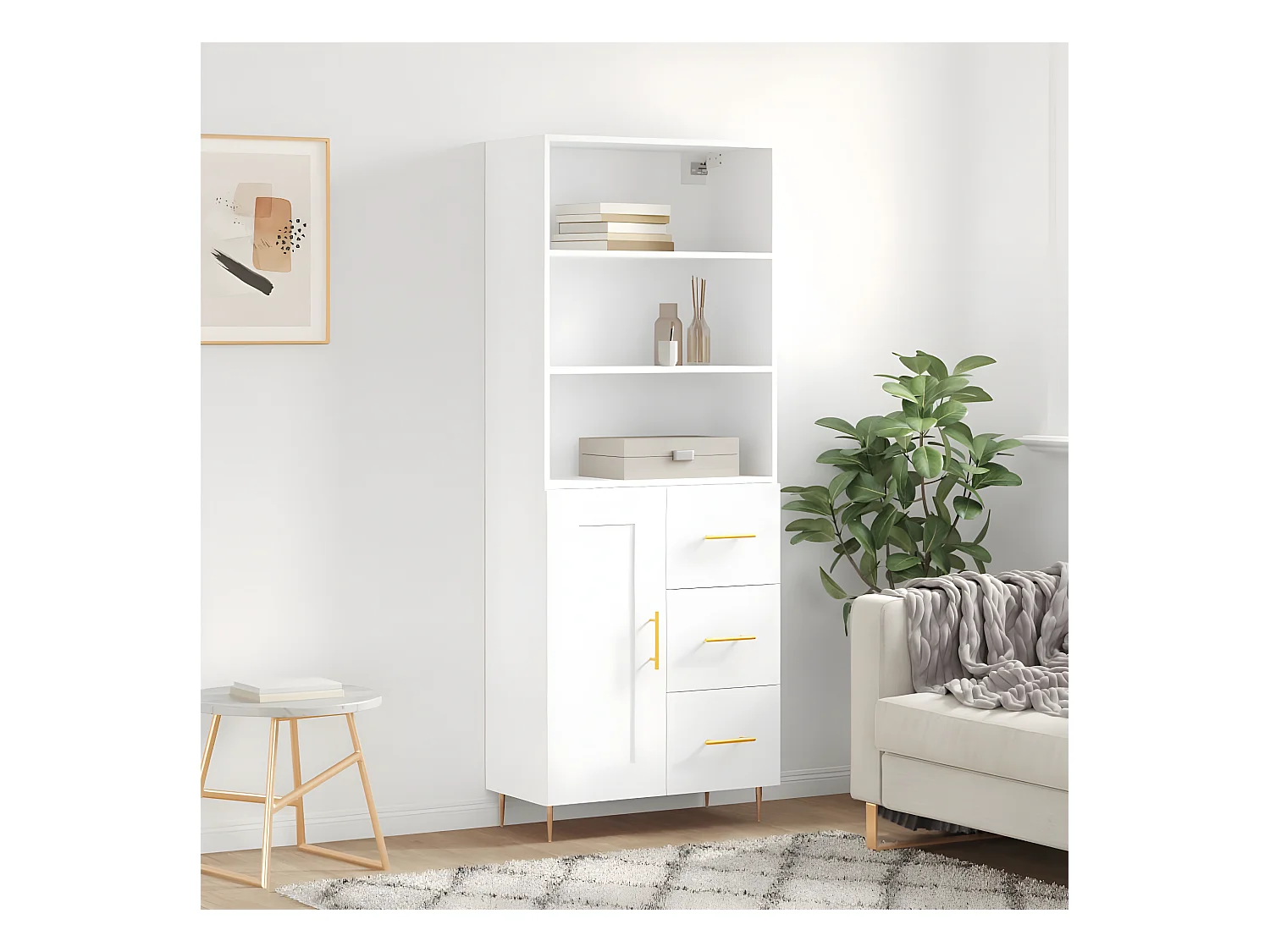 Buffet haut Blanc 69,5x34x180 cm Bois d'ingénierie