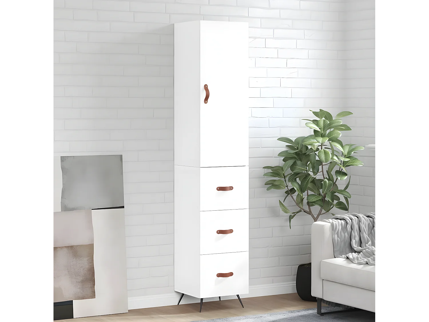 Credenza alta Bianco lucido 34,5x34x180 cm MDF