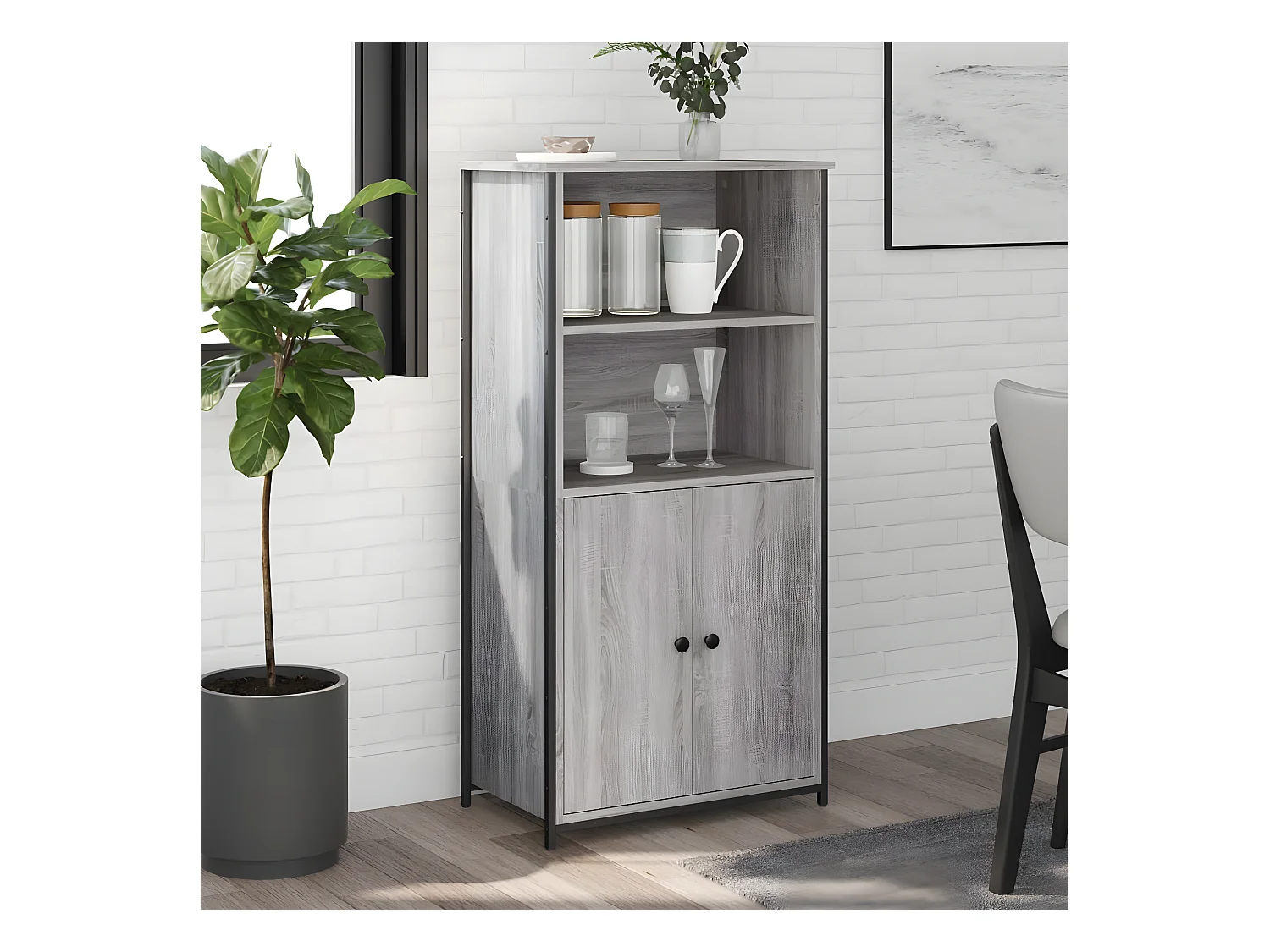 Buffet haut sonoma gris 62x36x121,5 cm bois d'ingénierie