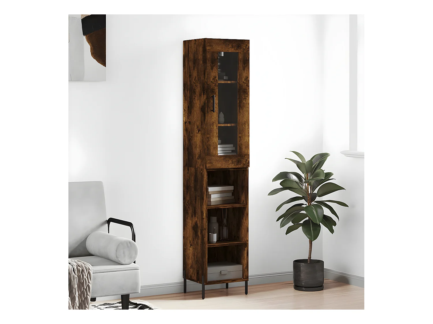 Credenza alta Rovere affumicato 34,5x34x180 cm MDF