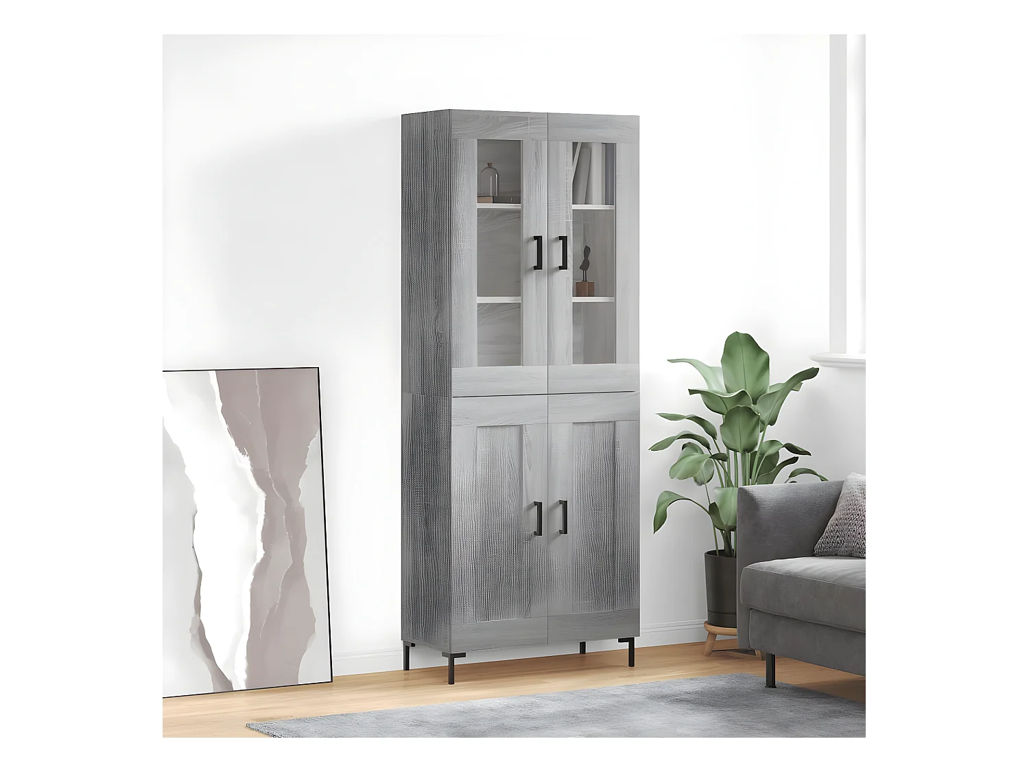 Credenza alta Sonoma grigia 69,5x34x180 cm MDF