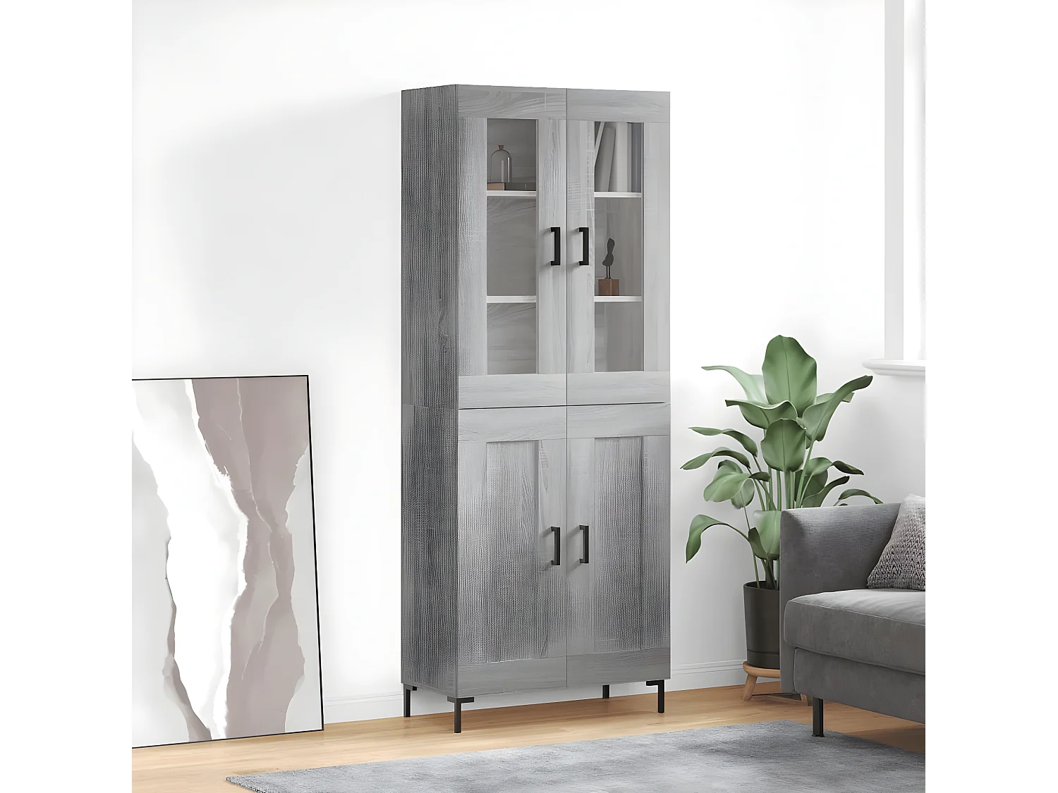 Credenza alta Sonoma grigia 69,5x34x180 cm MDF