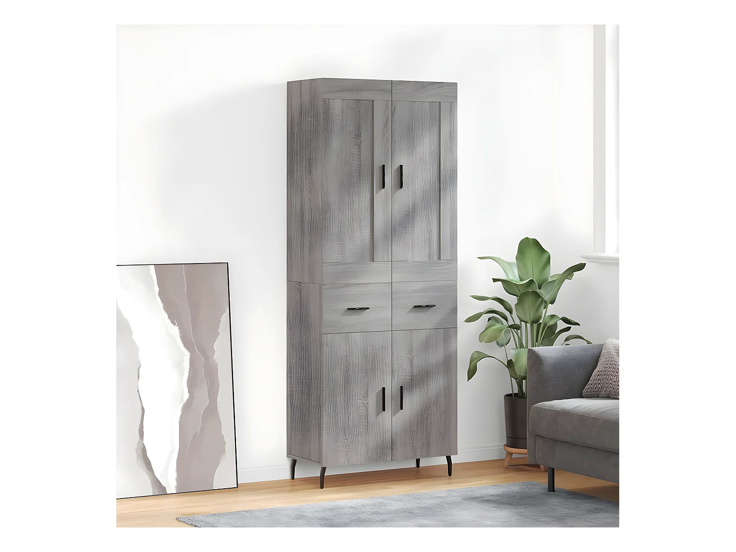 Credenza alta Sonoma grigia 69,5x34x180 cm MDF