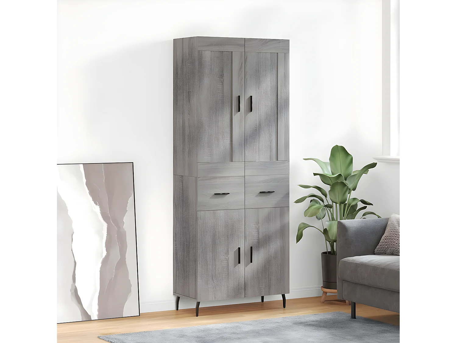 Credenza alta Sonoma grigia 69,5x34x180 cm MDF