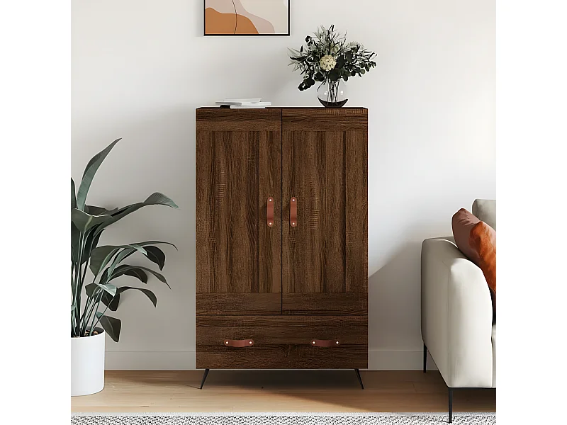Hohes Sideboard aus brauner Eiche, 69,5 x 31 x 115 cm, Holzwerkstoff