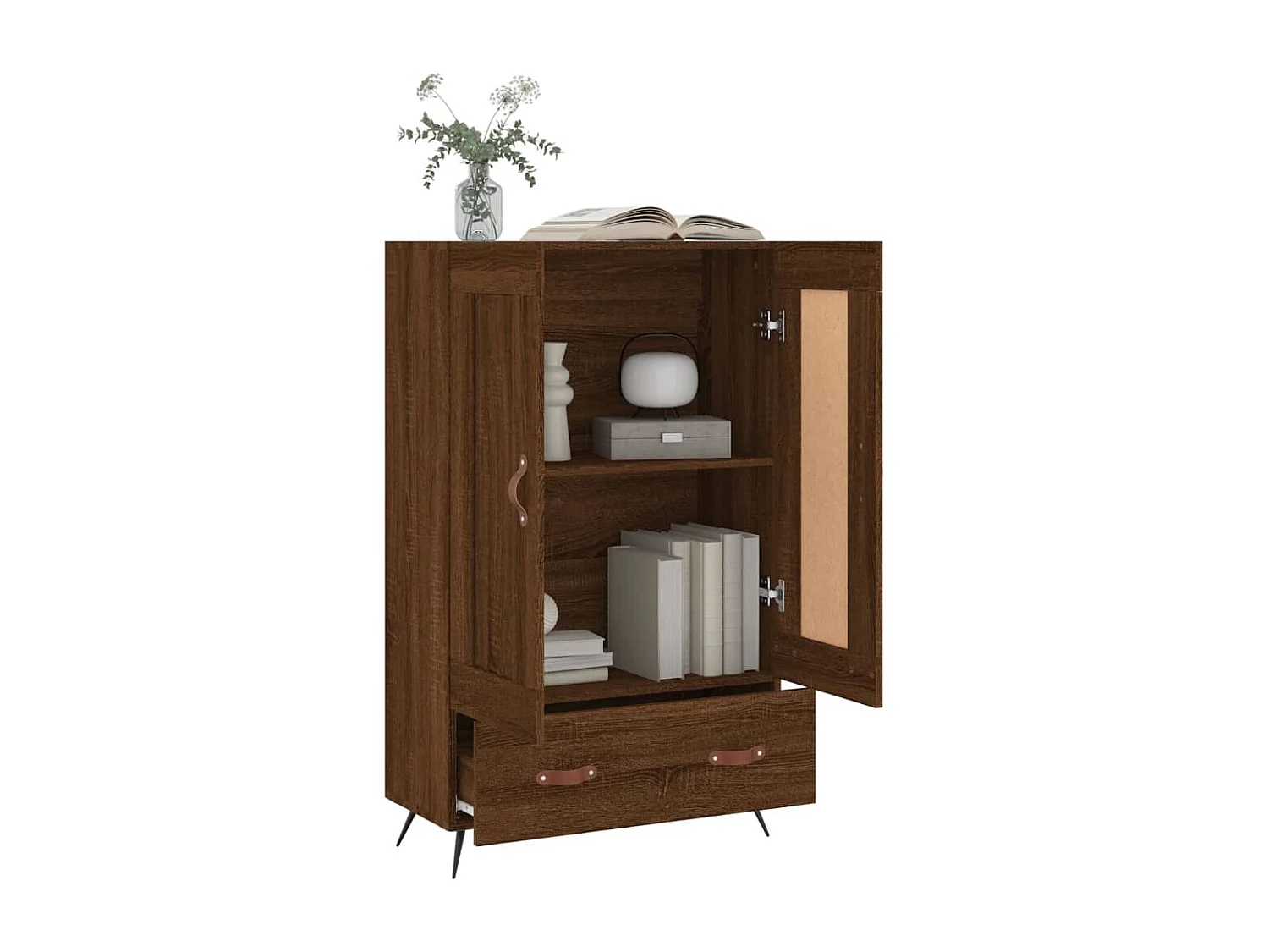 Hohes Sideboard aus brauner Eiche, 69,5 x 31 x 115 cm, Holzwerkstoff