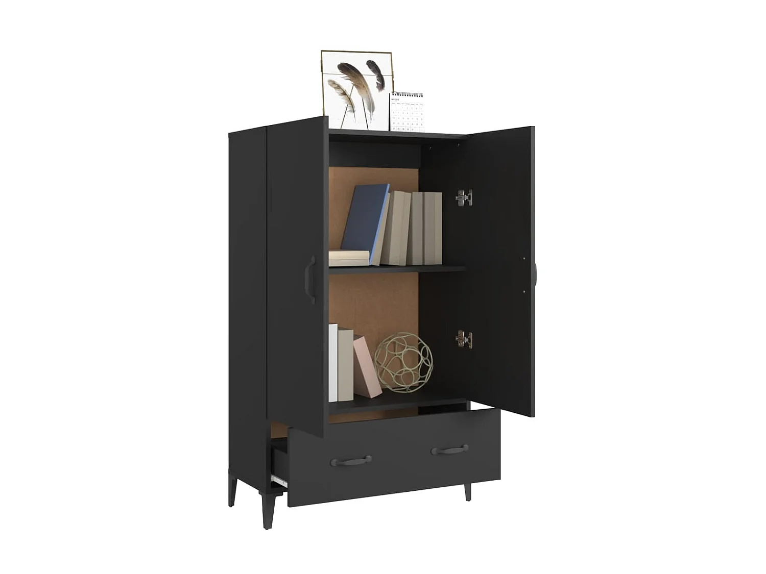 Buffet haut noir 70x31x115 cm bois d'ingénierie