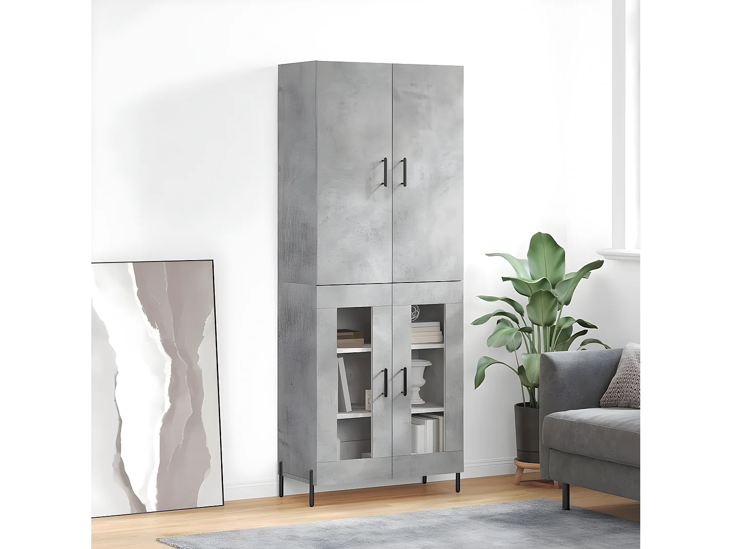 Credenza alta Grigio cemento 69,5x34x180 cm MDF