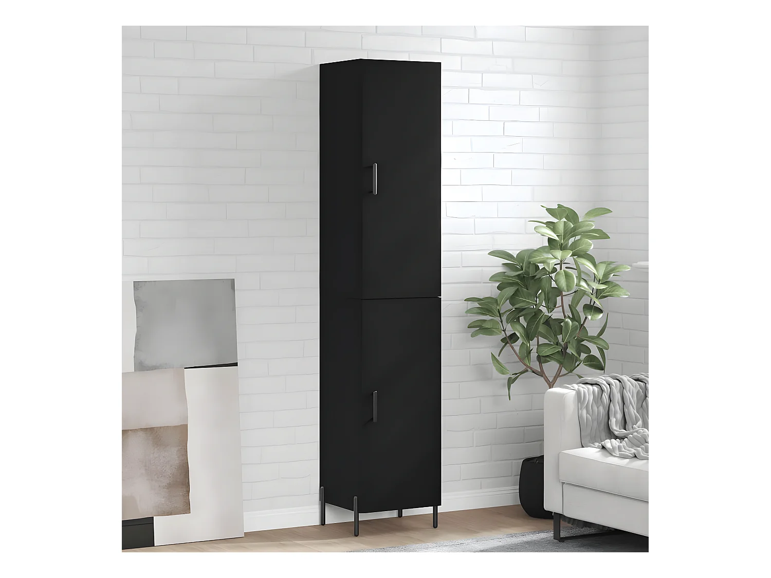 Buffet haut Noir 34,5x34x180 cm Bois d'ingénierie