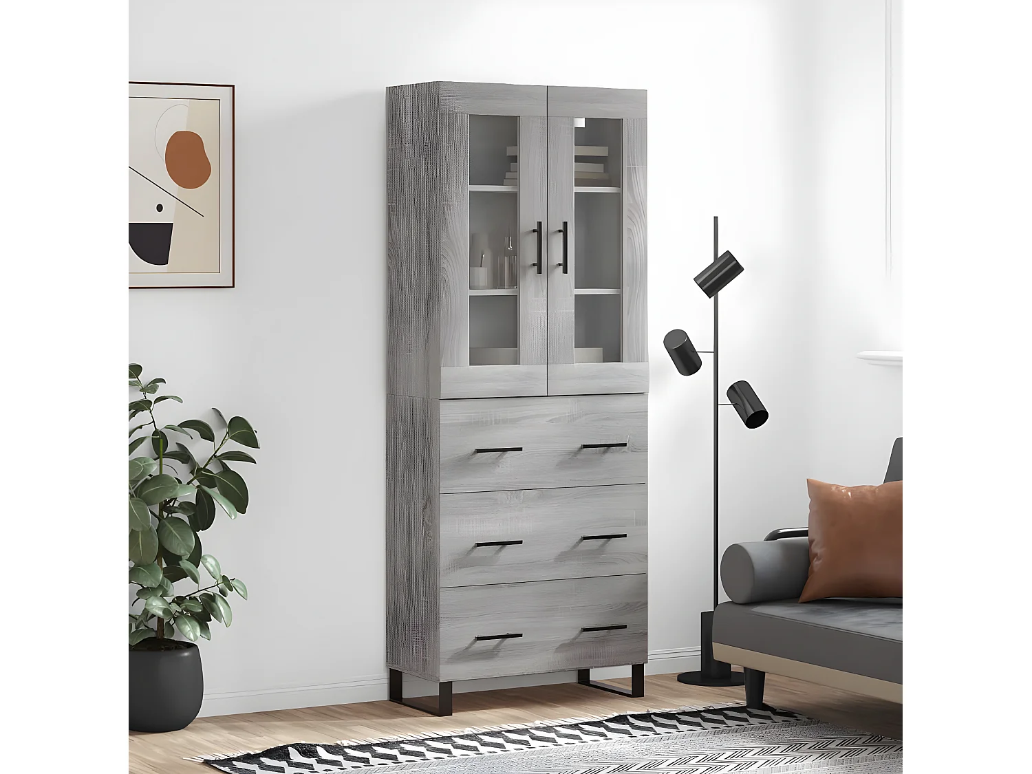 Buffet haut Sonoma gris 69,5x34x180 cm Bois d'ingénierie