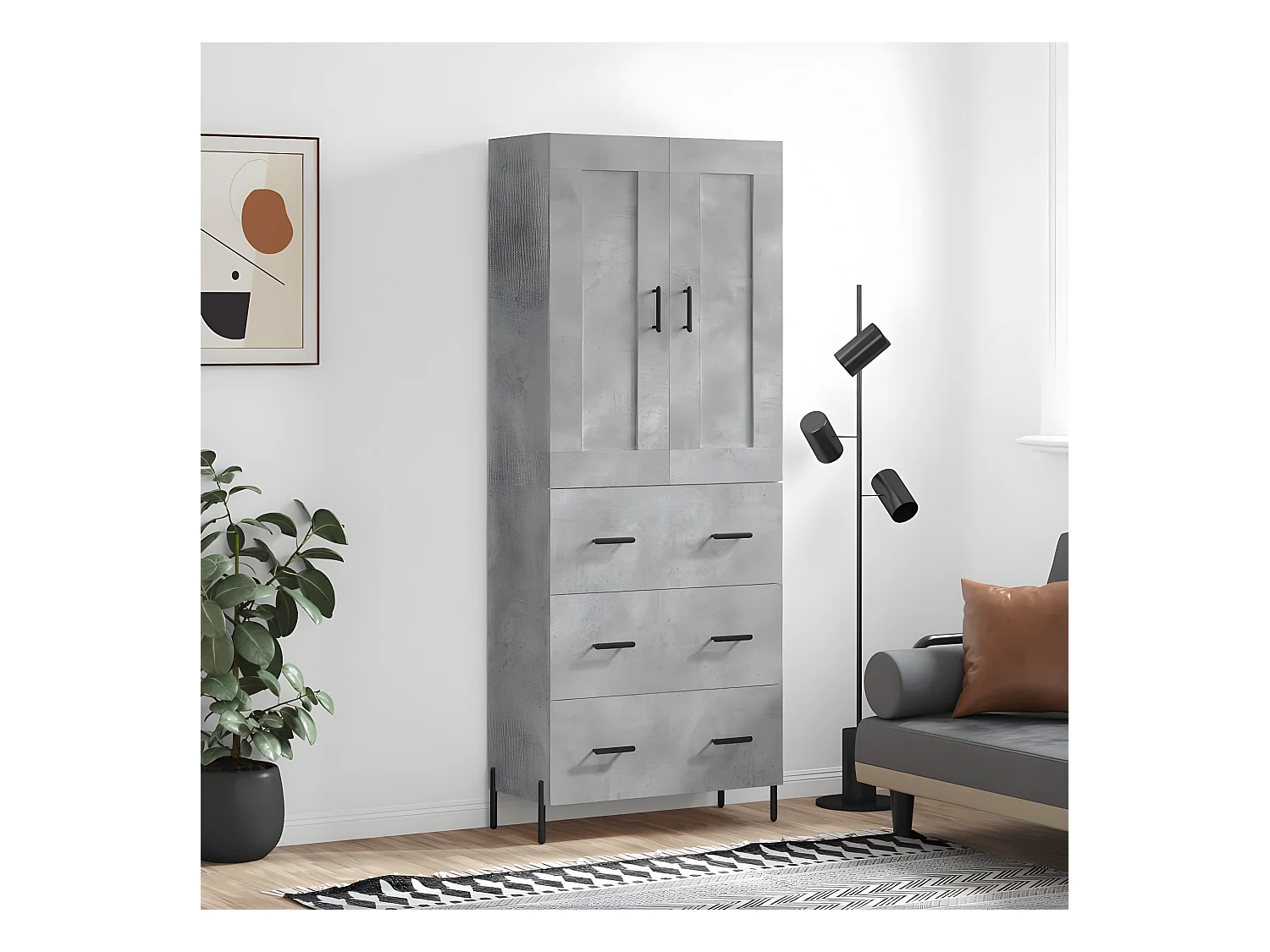 Aparador alto concreto cinza 69,5x34x180 cm Madeira derivada