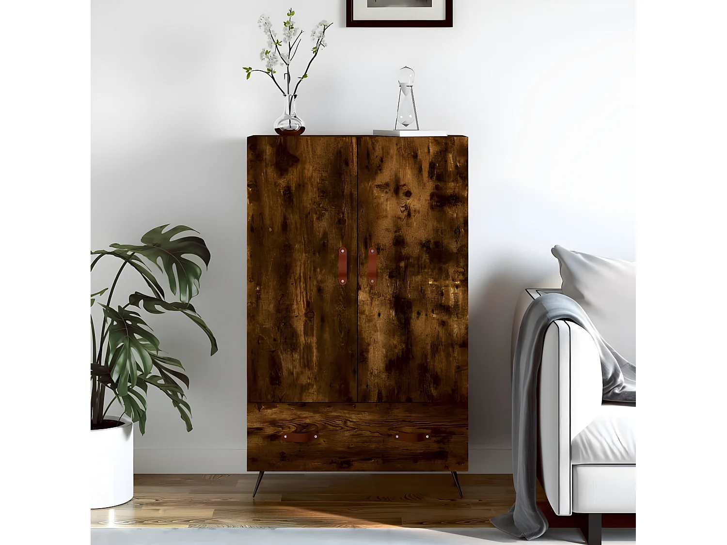 Hohes Sideboard aus geräucherter Eiche, 69,5 x 31 x 115 cm, Holzwerkstoff