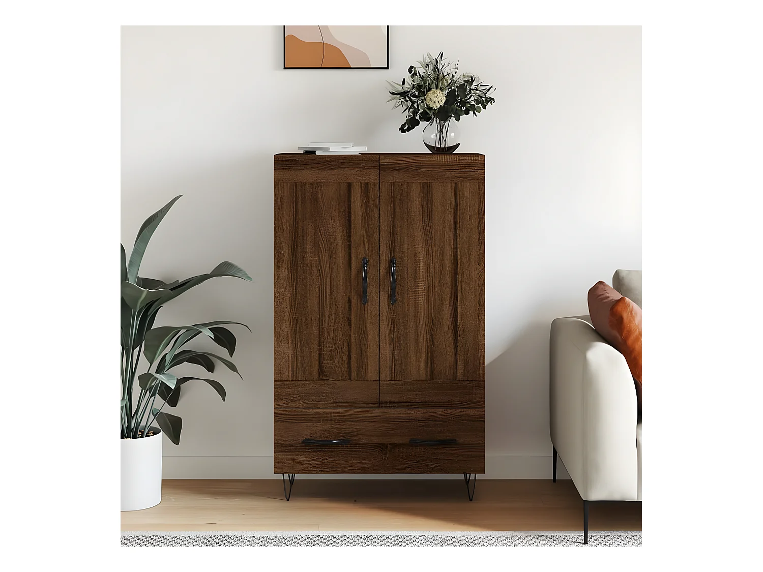 Credenza alta in rovere marrone 69,5x31x115 cm in multistrato