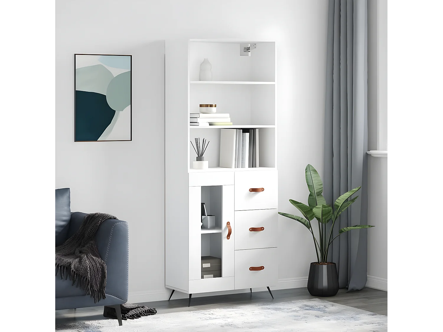 Buffet haut Blanc 69,5x34x180 cm Bois d'ingénierie