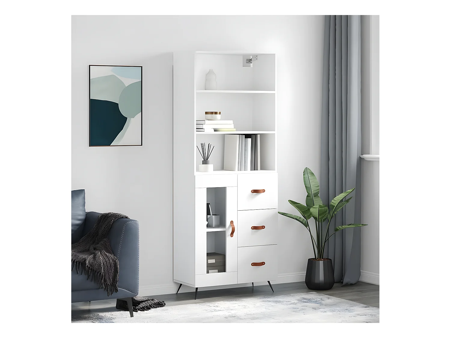 Credenza alta Bianca 69,5x34x180 cm MDF